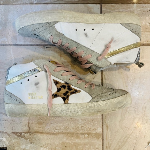 Golden Goose High-Top Sneakers - Gray and Pink with Leopard Detail - Picture 2 of 12
